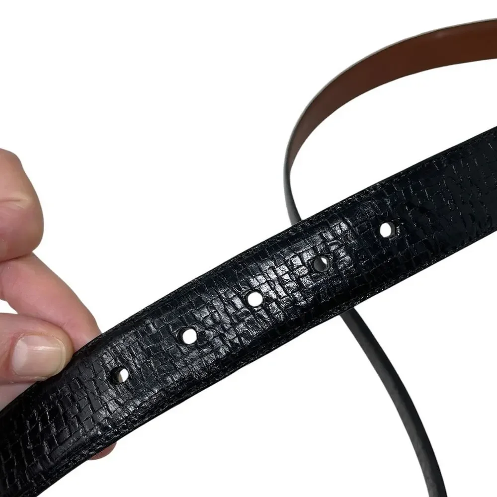 Torino Embossed Italian Kipskin Leather Belt Solid Brass Black Sz 54 USA Made